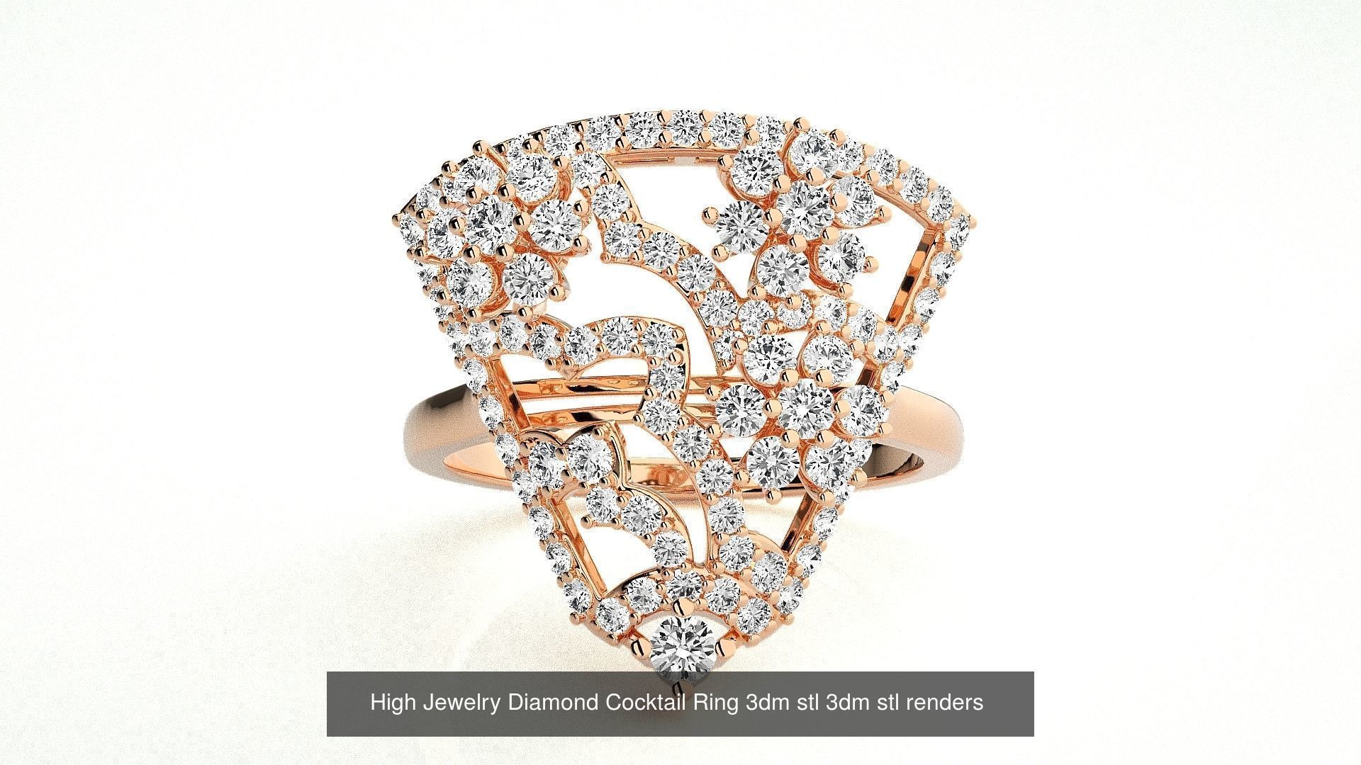 143 High Jewelry Diamond Italian Cocktail Rings 3dm stl renders 3D Model Collection_76