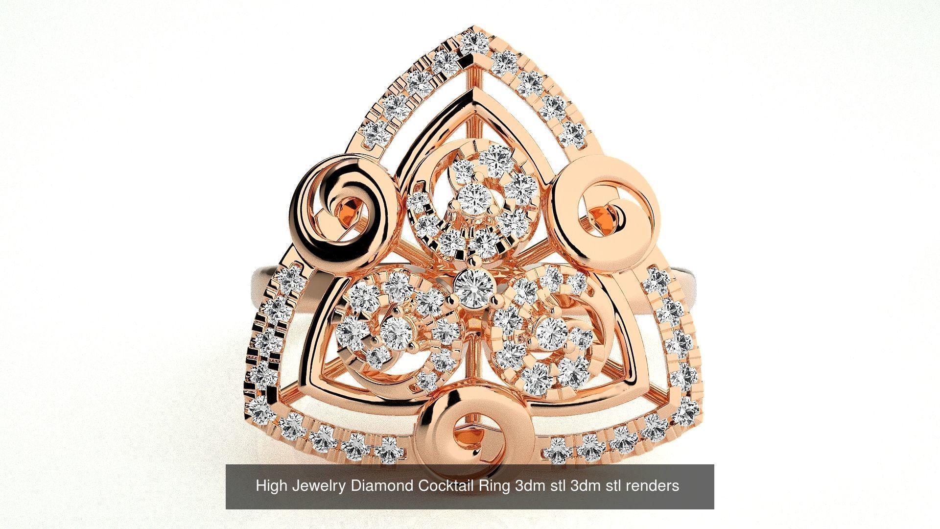 143 High Jewelry Diamond Italian Cocktail Rings 3dm stl renders 3D Model Collection_130