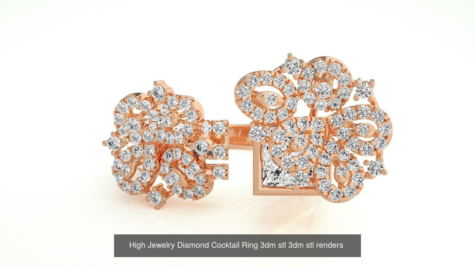 143 High Jewelry Diamond Italian Cocktail Rings 3dm stl renders 3D Model Collection_100