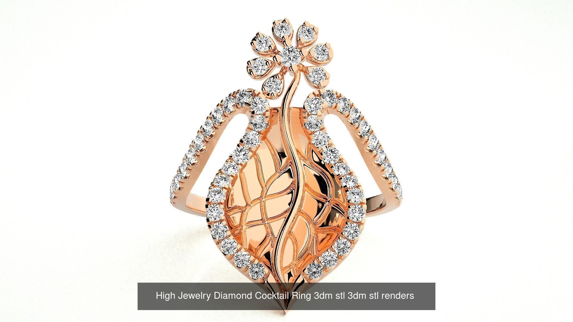 143 High Jewelry Diamond Italian Cocktail Rings 3dm stl renders 3D Model Collection_55