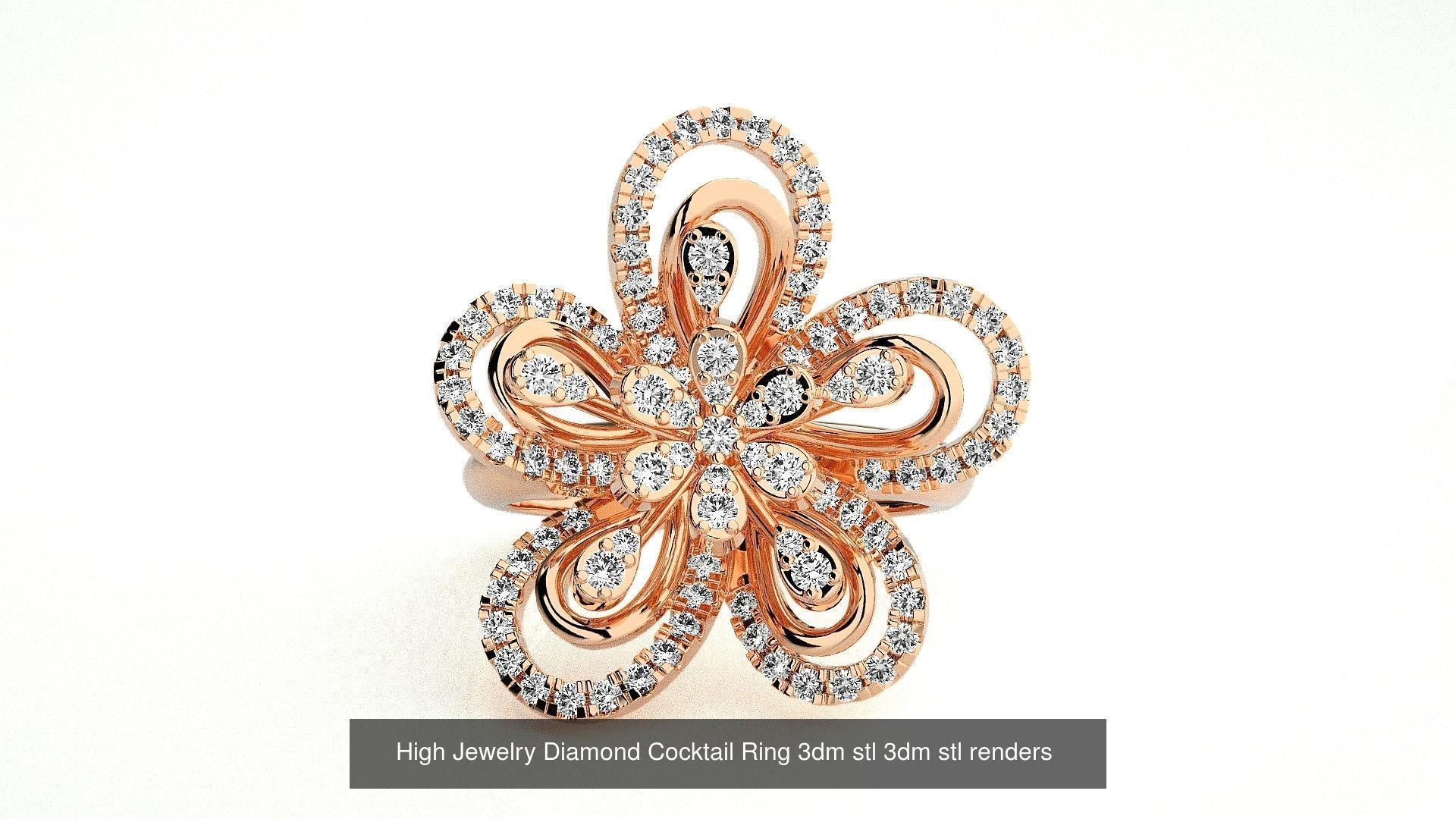 143 High Jewelry Diamond Italian Cocktail Rings 3dm stl renders 3D Model Collection_149