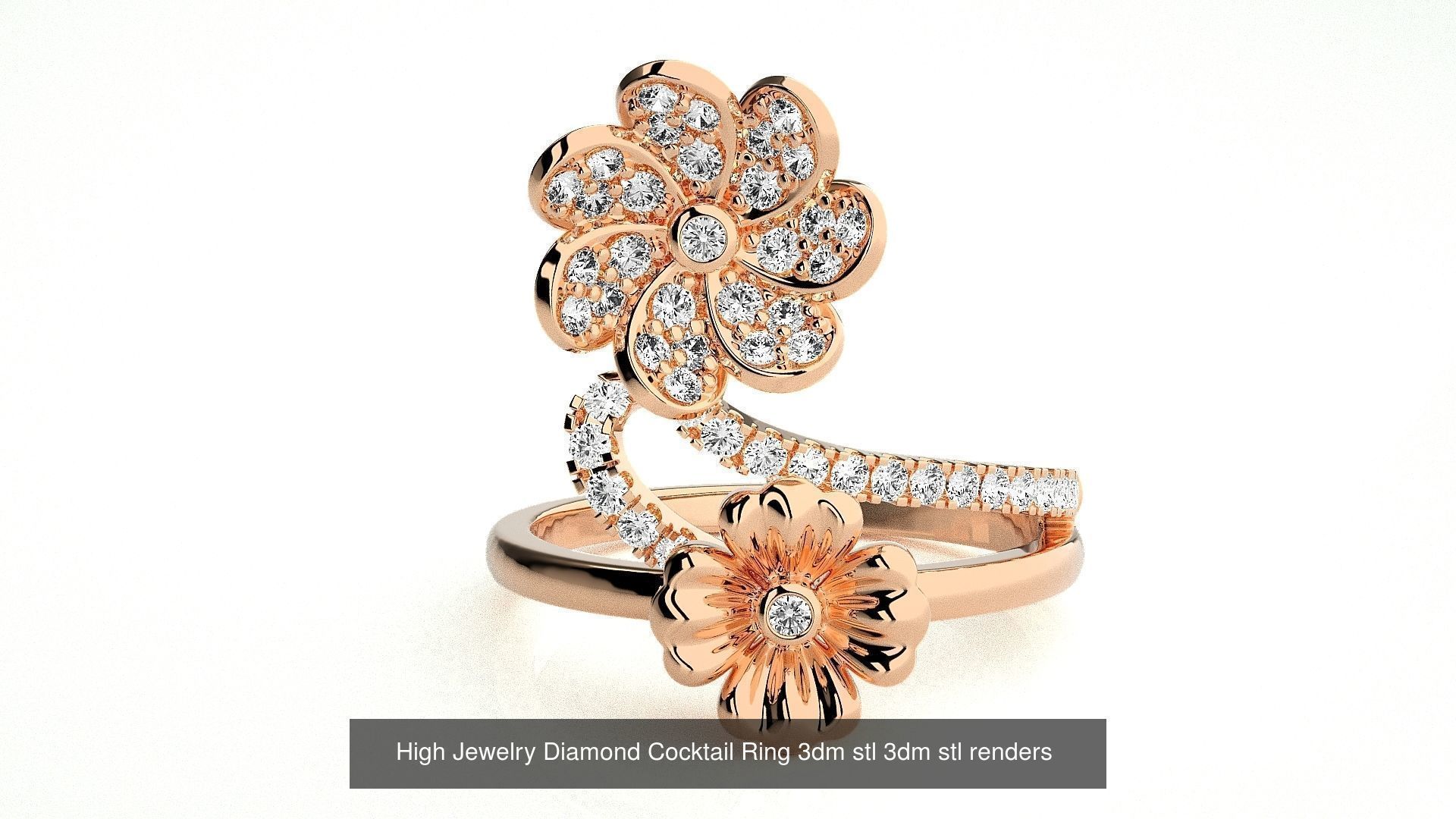 143 High Jewelry Diamond Italian Cocktail Rings 3dm stl renders 3D Model Collection_65