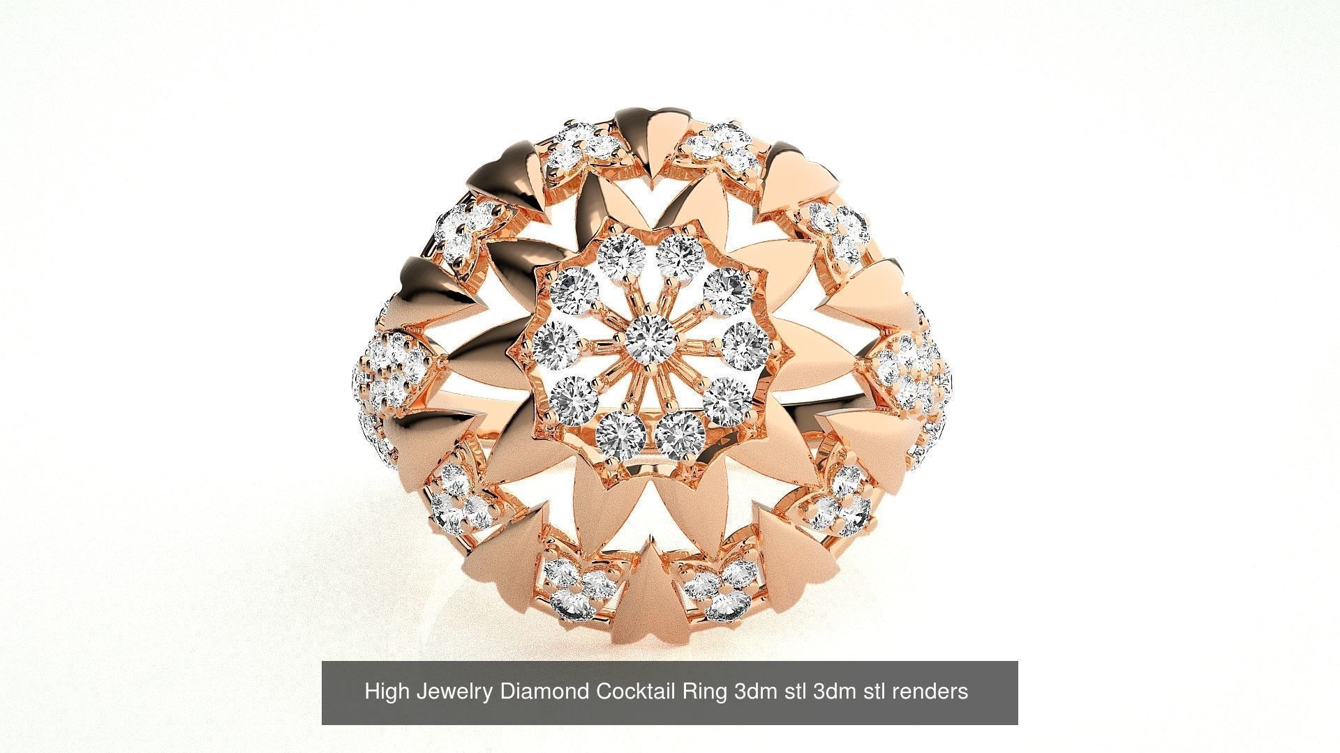 143 High Jewelry Diamond Italian Cocktail Rings 3dm stl renders 3D Model Collection_25