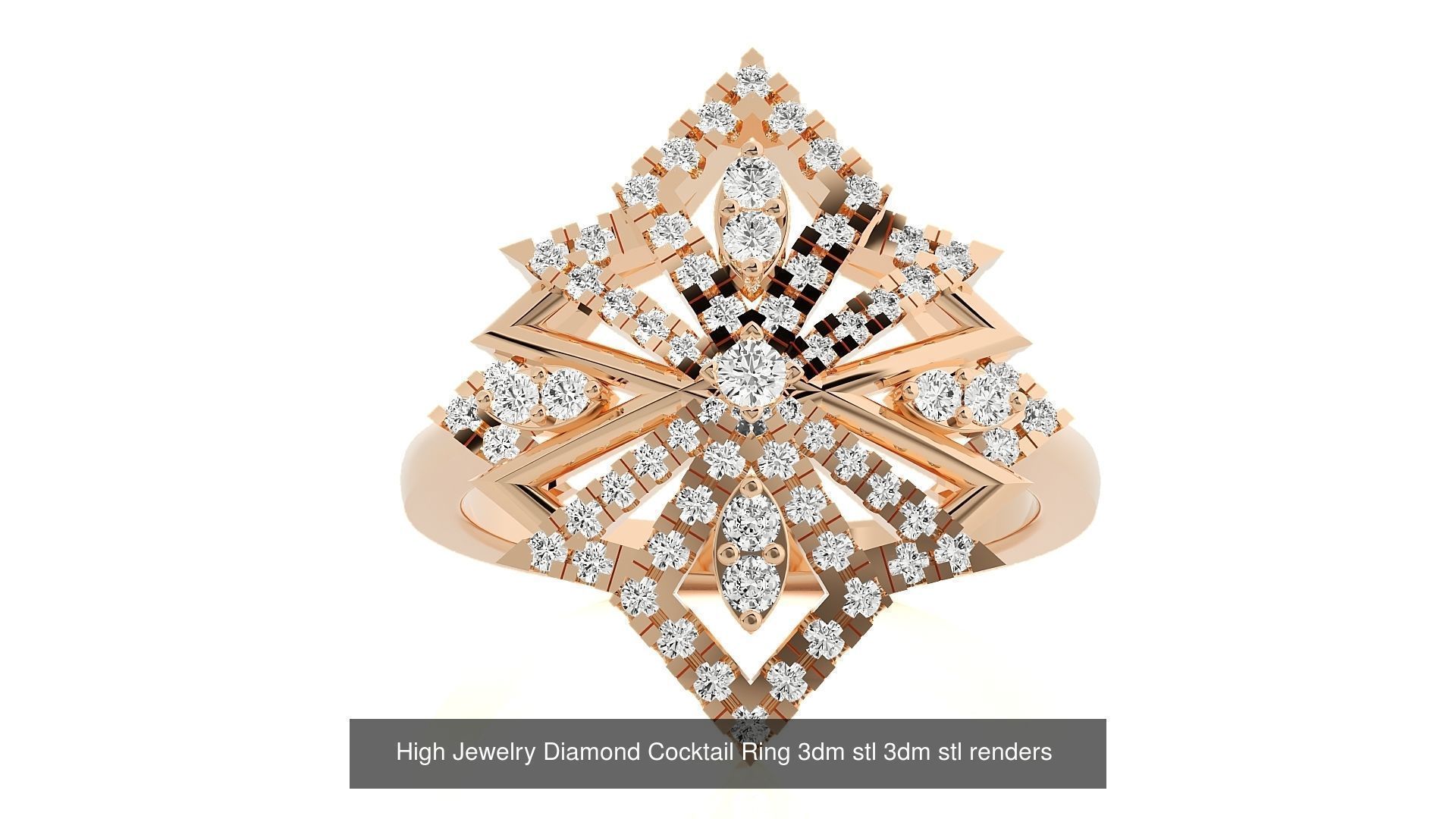 143 High Jewelry Diamond Italian Cocktail Rings 3dm stl renders 3D Model Collection_138