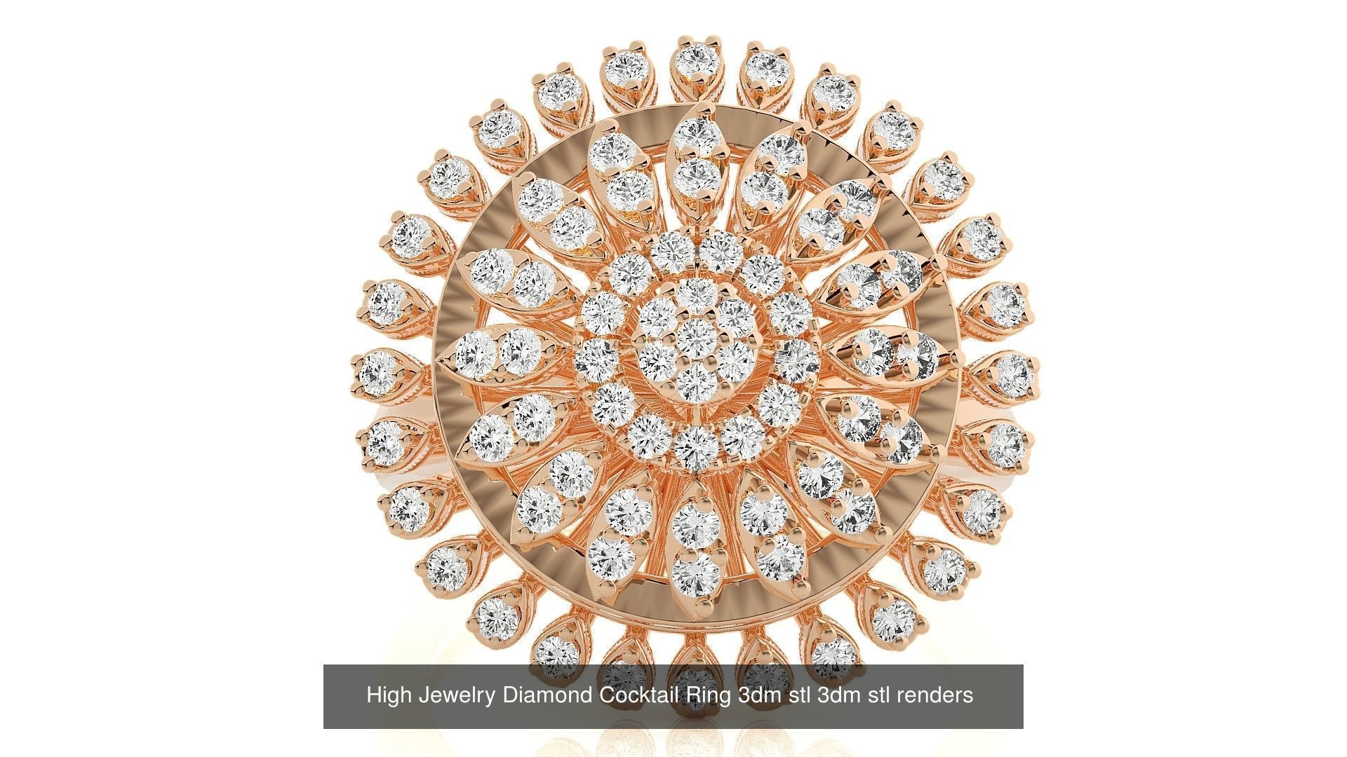 143 High Jewelry Diamond Italian Cocktail Rings 3dm stl renders 3D Model Collection_98