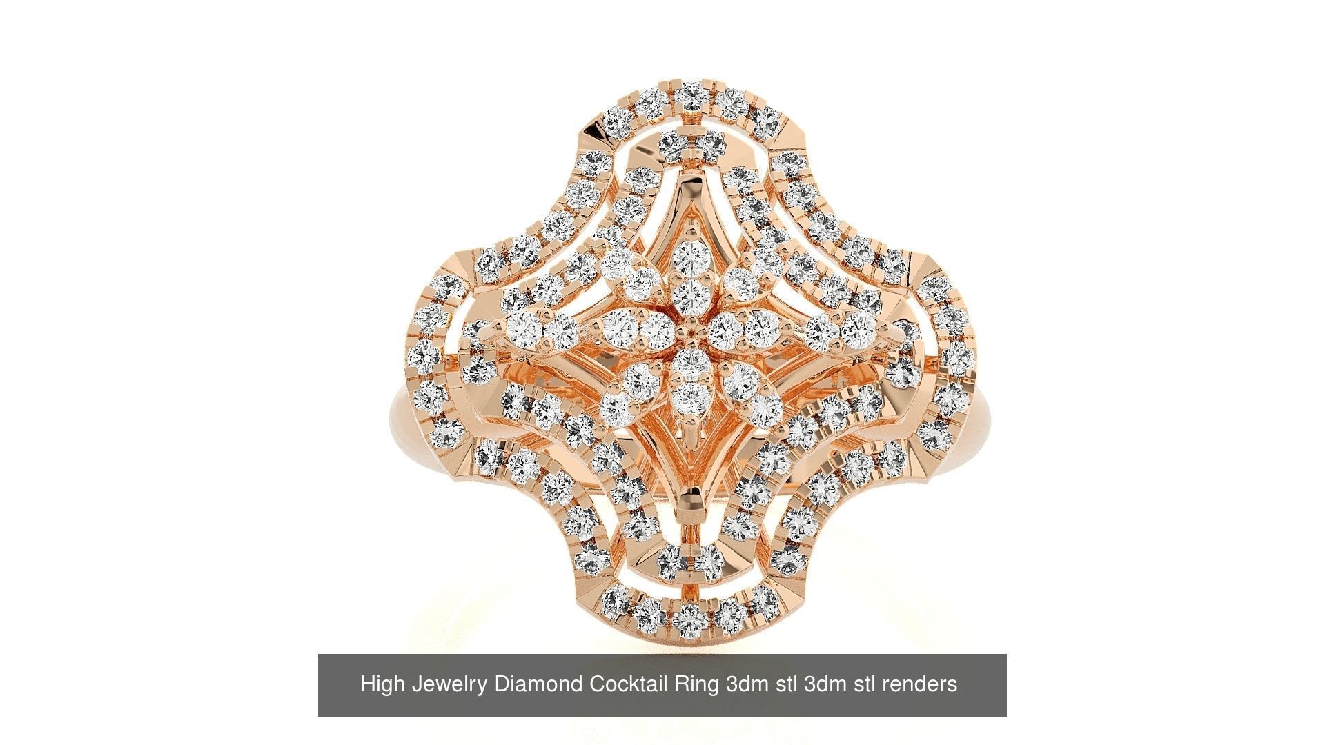 143 High Jewelry Diamond Italian Cocktail Rings 3dm stl renders 3D Model Collection_141