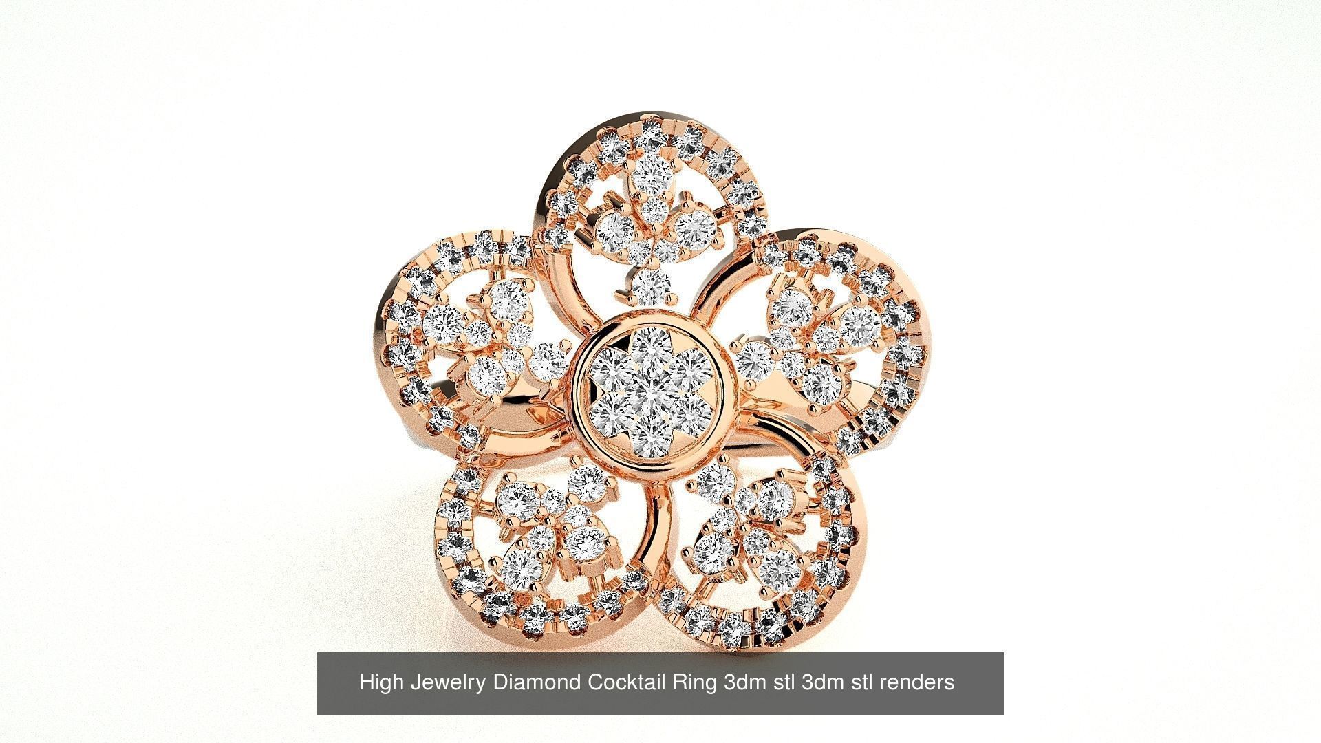 143 High Jewelry Diamond Italian Cocktail Rings 3dm stl renders 3D Model Collection_131