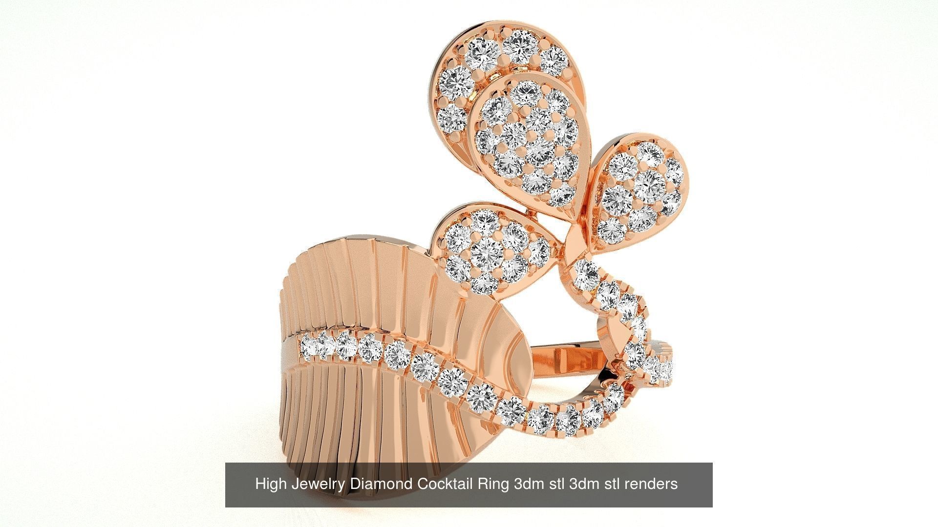 143 High Jewelry Diamond Italian Cocktail Rings 3dm stl renders 3D Model Collection_35