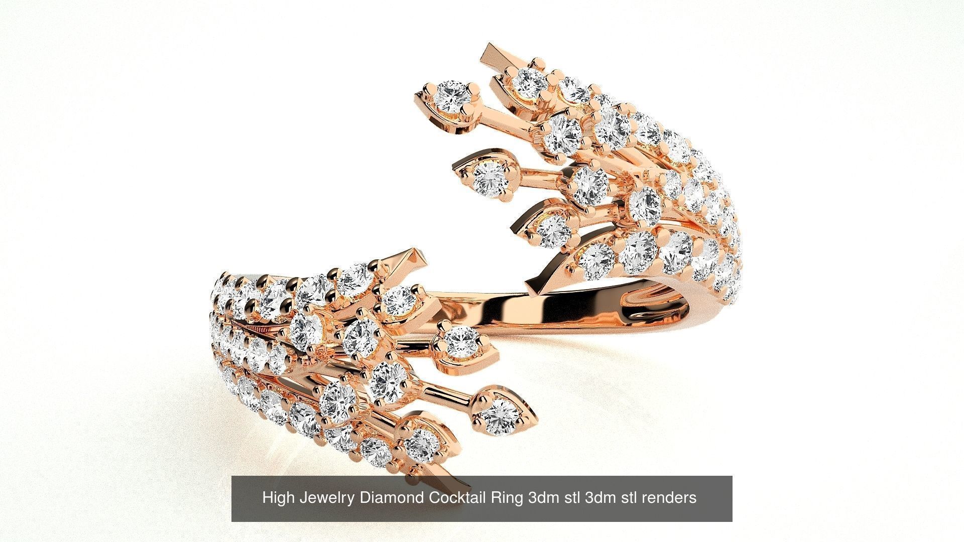 143 High Jewelry Diamond Italian Cocktail Rings 3dm stl renders 3D Model Collection_37