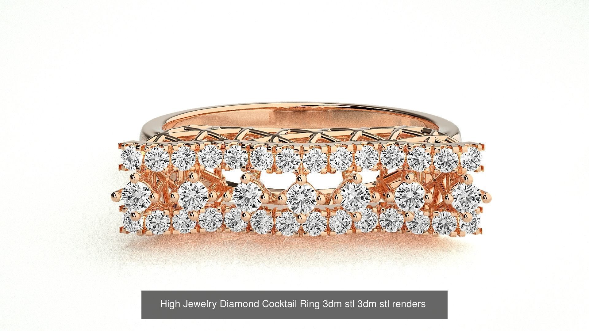 143 High Jewelry Diamond Italian Cocktail Rings 3dm stl renders 3D Model Collection_59