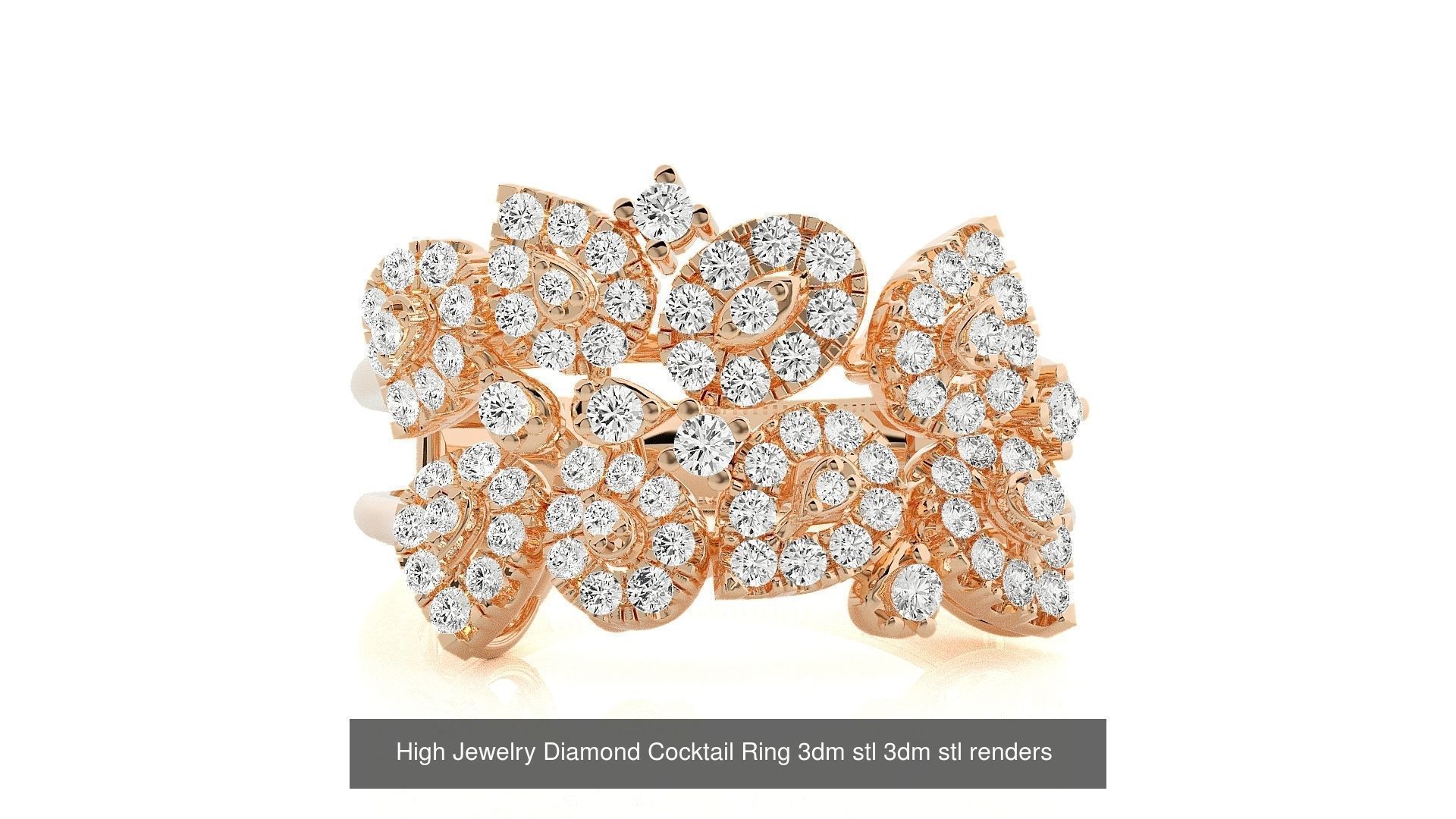 143 High Jewelry Diamond Italian Cocktail Rings 3dm stl renders 3D Model Collection_121