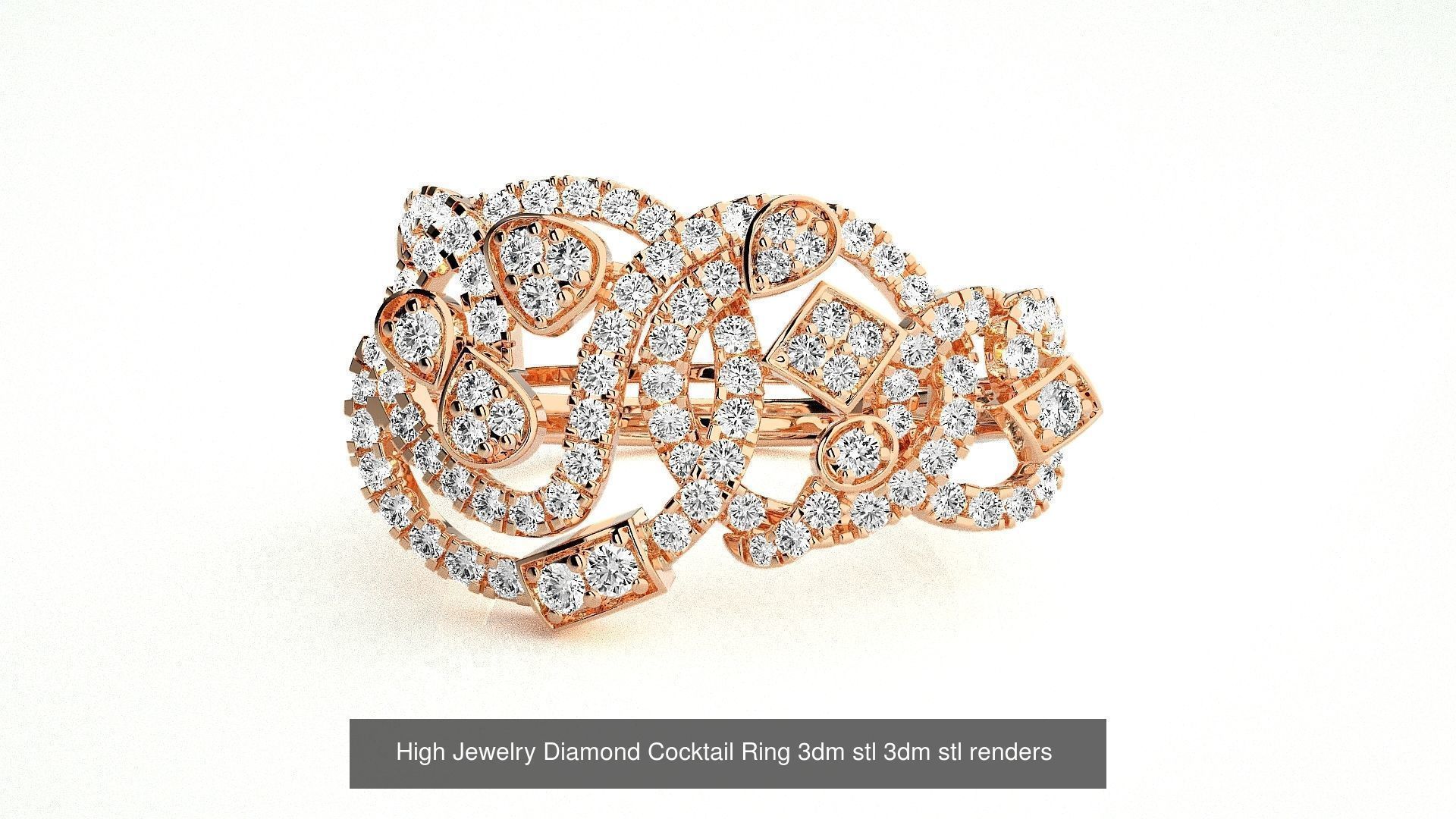 143 High Jewelry Diamond Italian Cocktail Rings 3dm stl renders 3D Model Collection_118