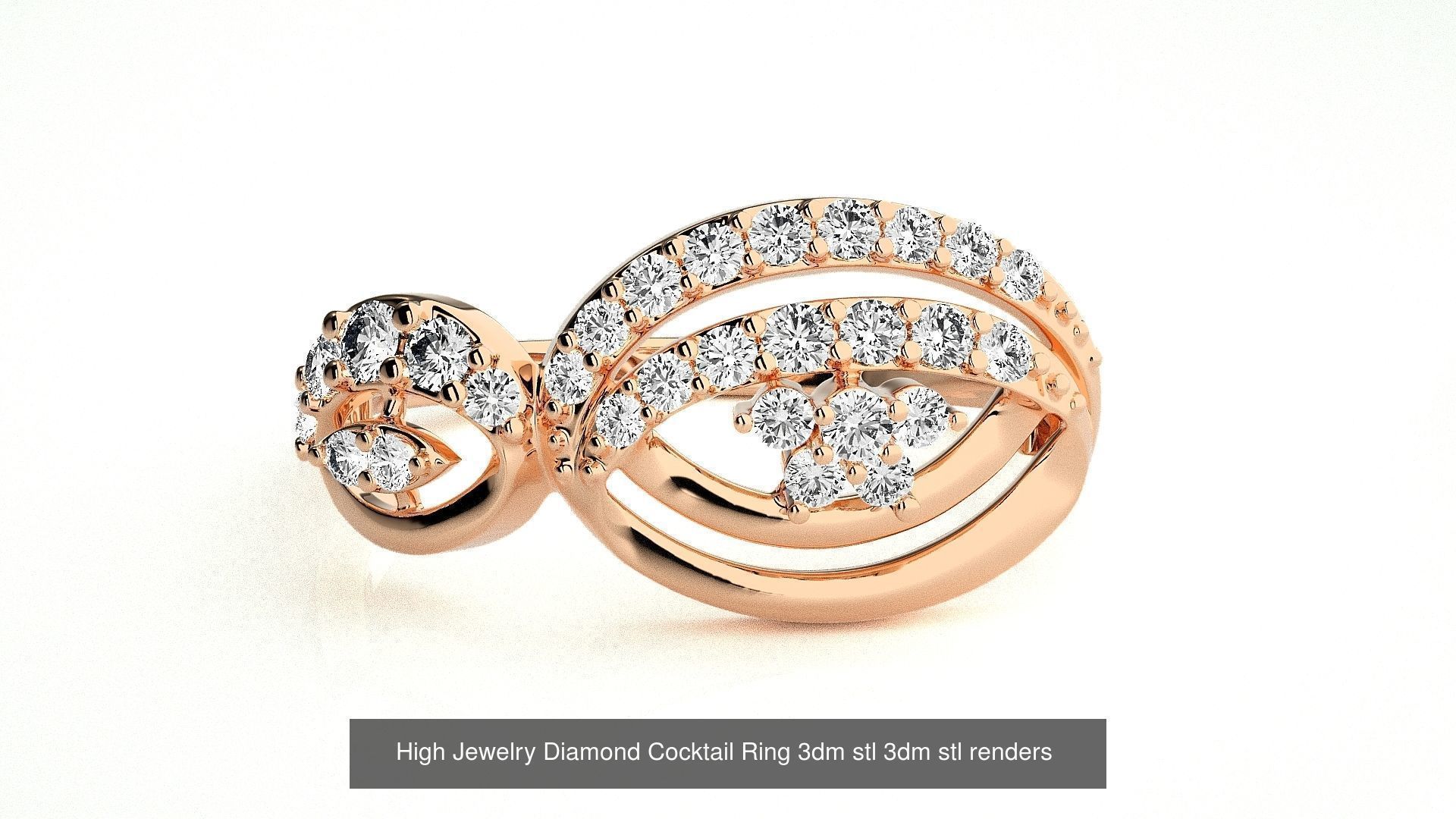 143 High Jewelry Diamond Italian Cocktail Rings 3dm stl renders 3D Model Collection_33