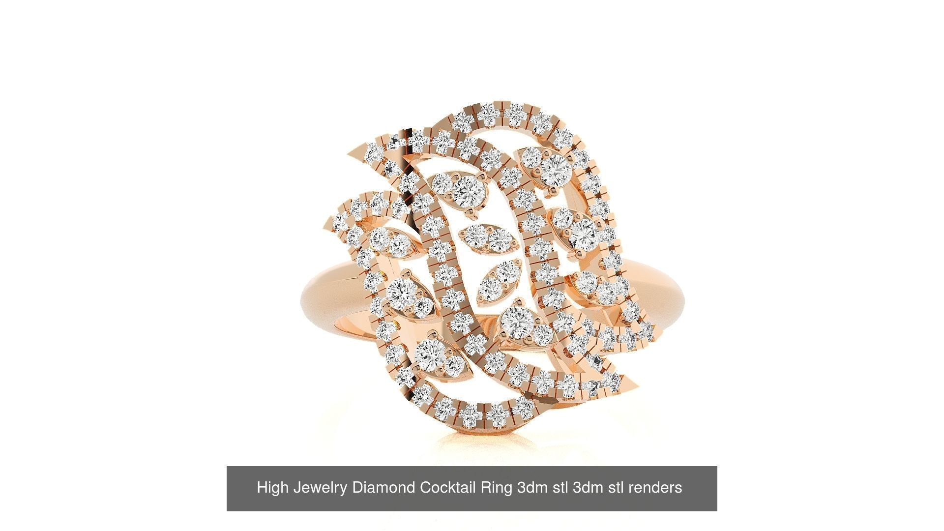 143 High Jewelry Diamond Italian Cocktail Rings 3dm stl renders 3D Model Collection_147