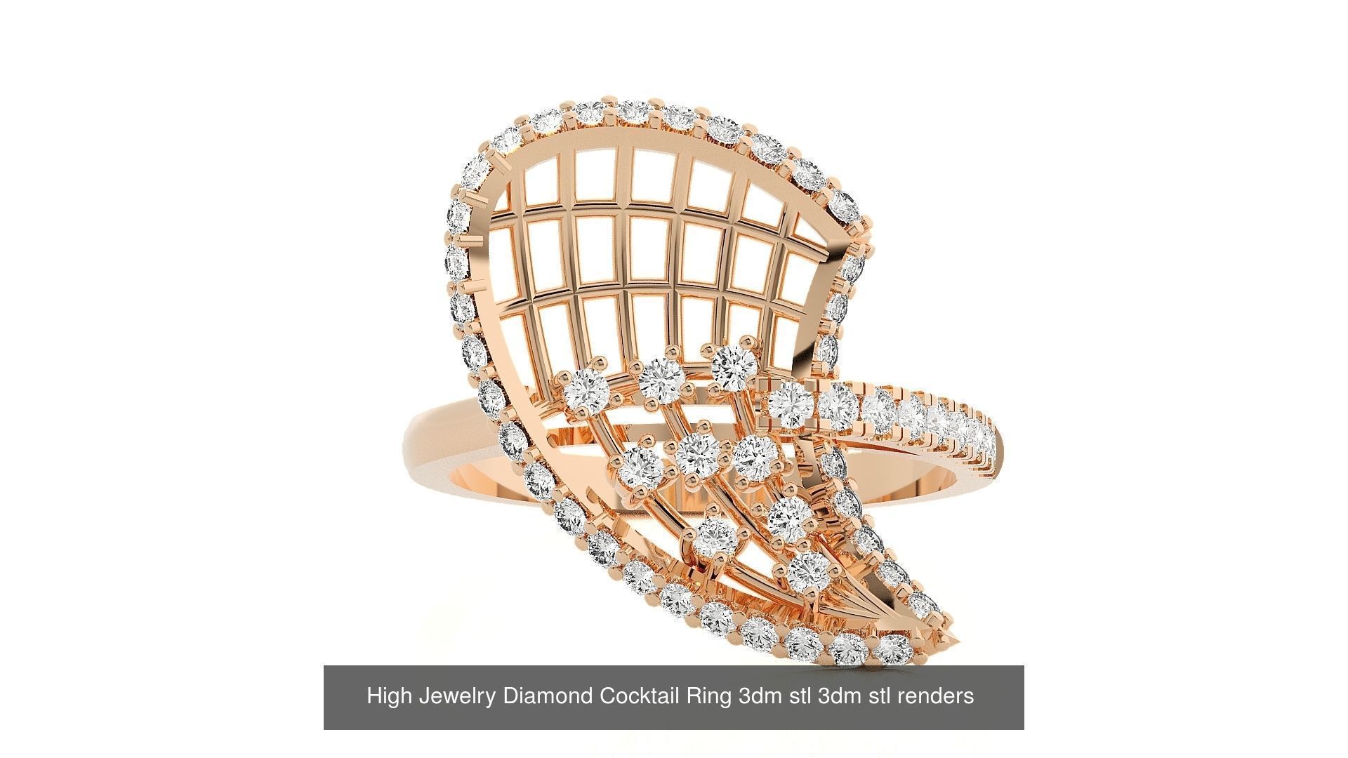 143 High Jewelry Diamond Italian Cocktail Rings 3dm stl renders 3D Model Collection_14