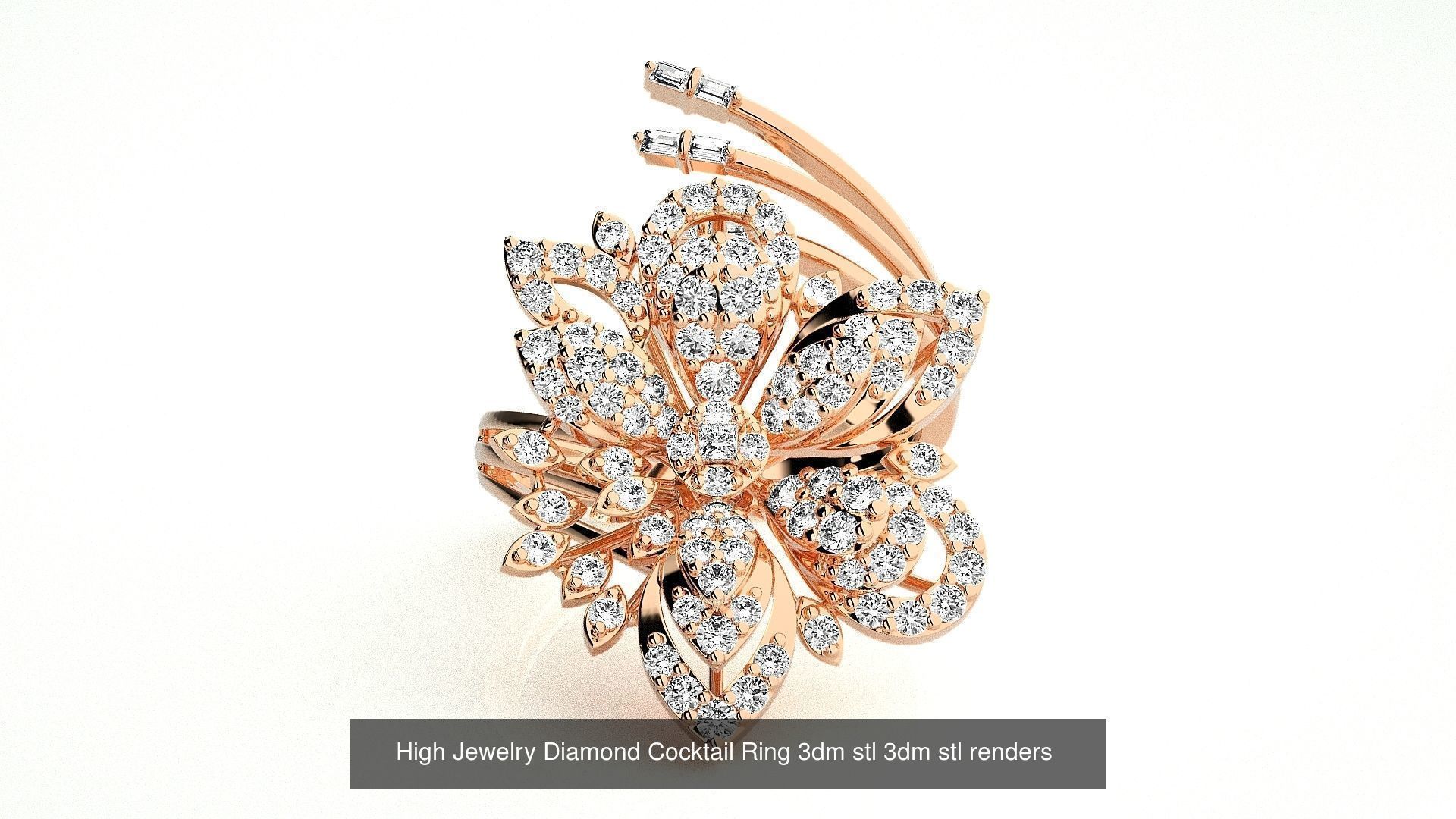 143 High Jewelry Diamond Italian Cocktail Rings 3dm stl renders 3D Model Collection_117