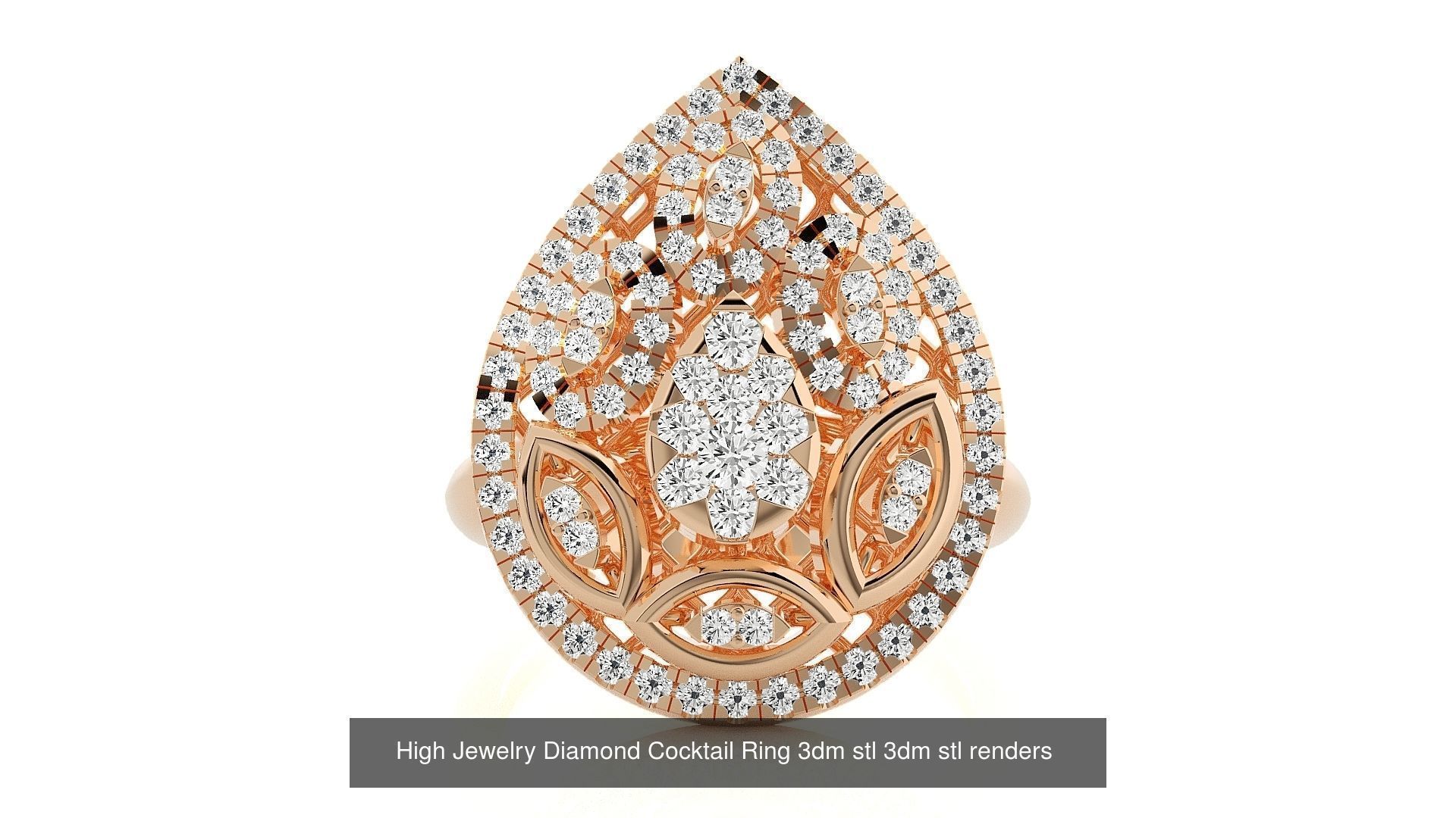 143 High Jewelry Diamond Italian Cocktail Rings 3dm stl renders 3D Model Collection_143