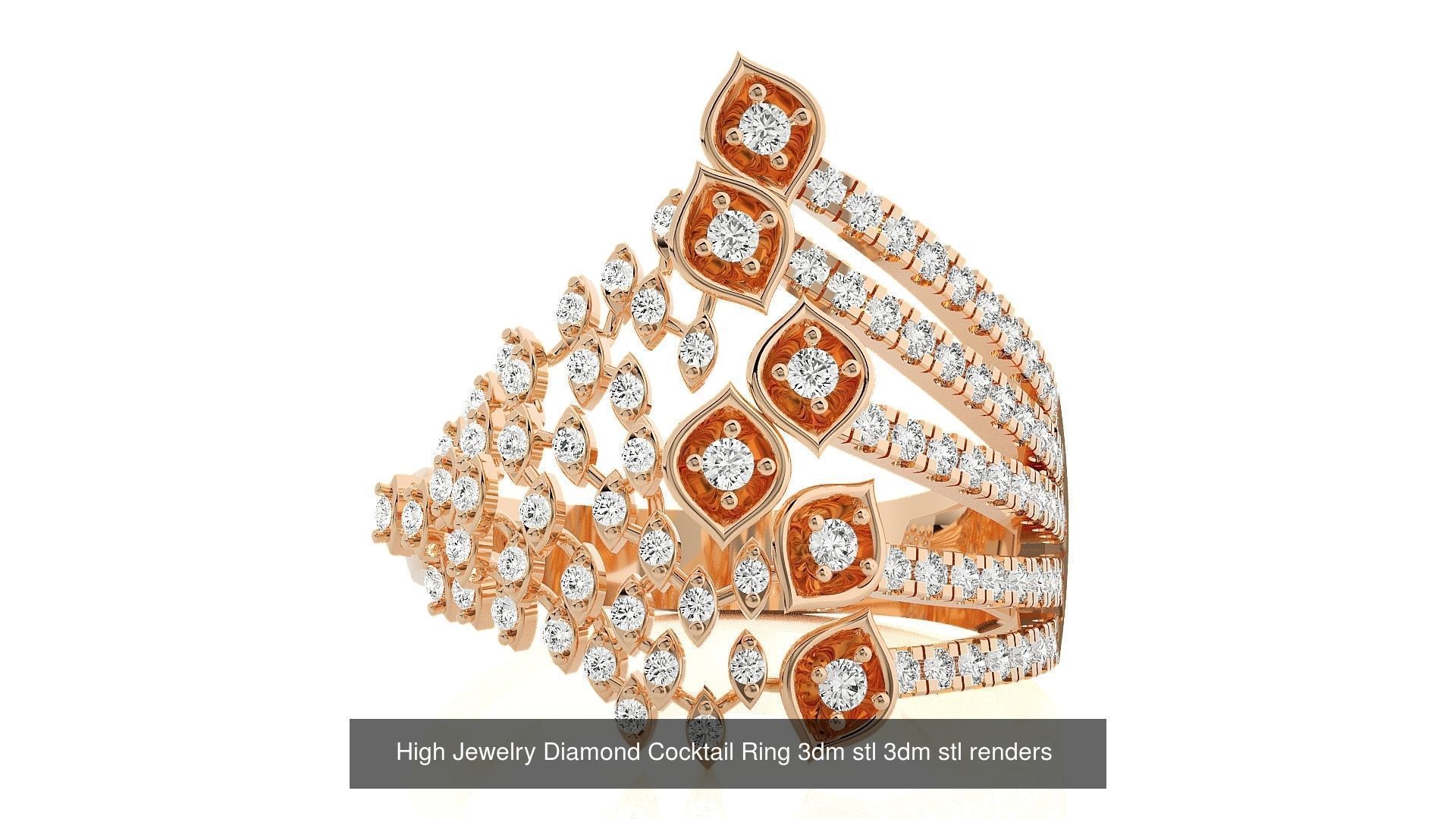 143 High Jewelry Diamond Italian Cocktail Rings 3dm stl renders 3D Model Collection_114