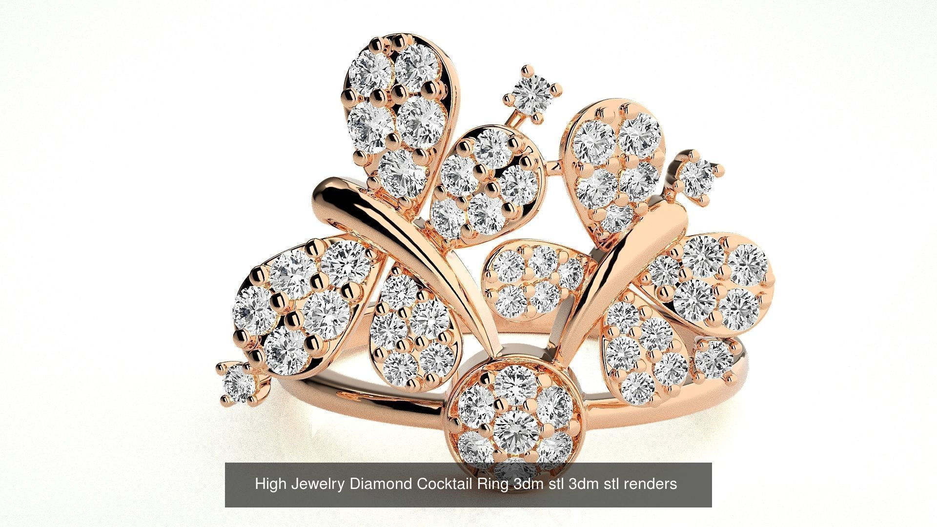 143 High Jewelry Diamond Italian Cocktail Rings 3dm stl renders 3D Model Collection_64