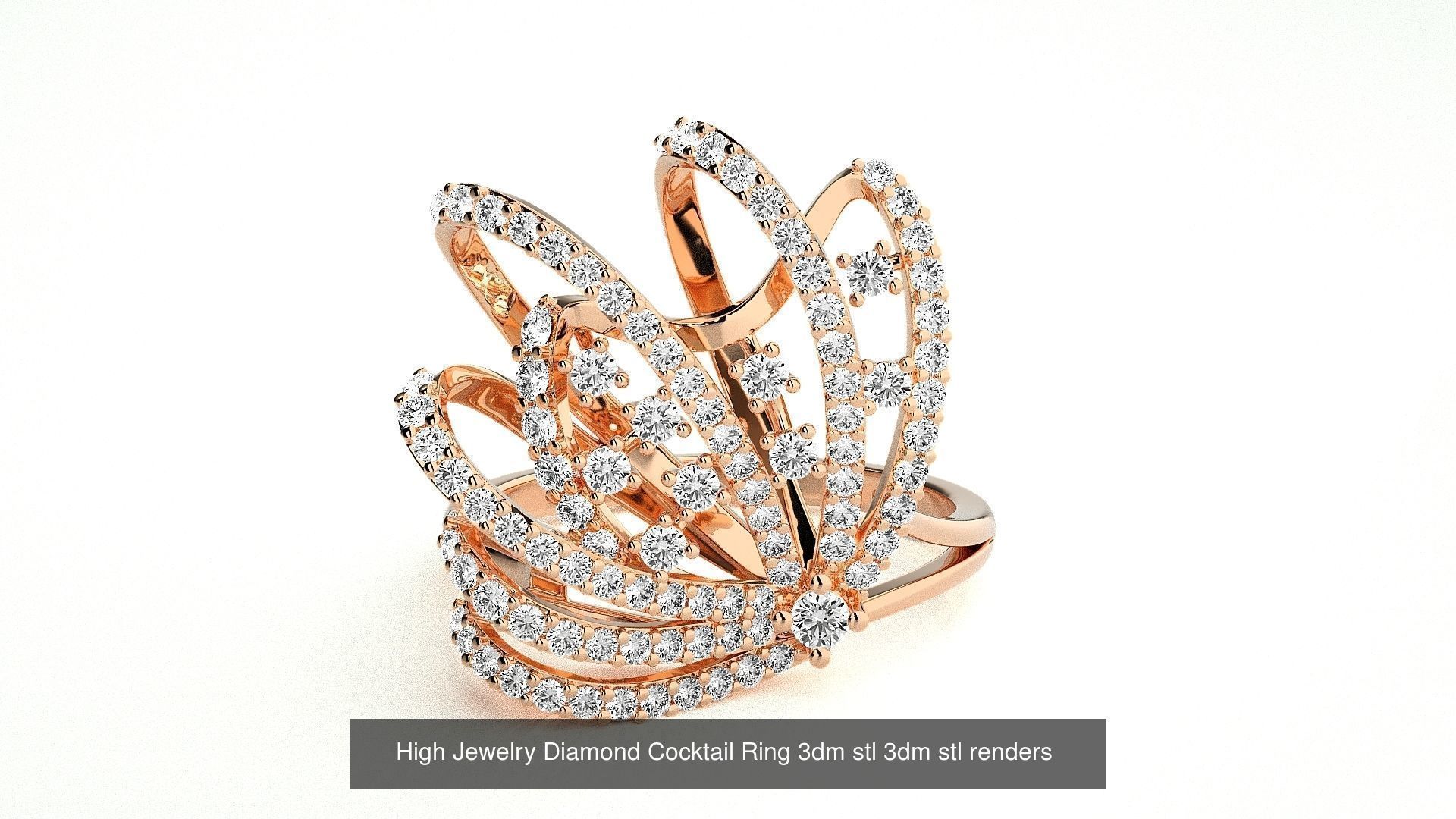 143 High Jewelry Diamond Italian Cocktail Rings 3dm stl renders 3D Model Collection_19