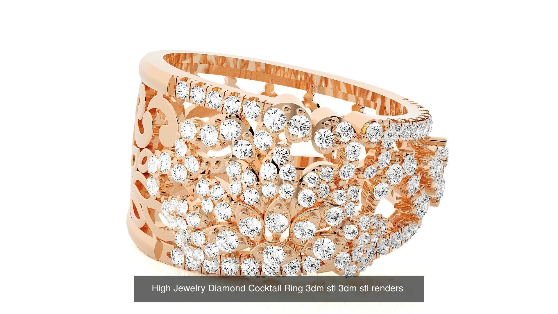 143 High Jewelry Diamond Italian Cocktail Rings 3dm stl renders 3D Model Collection_108