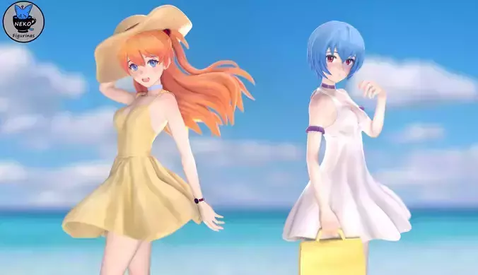 Asuka and Rei Summer Dress - Eva Anime Figurine for 3D printing