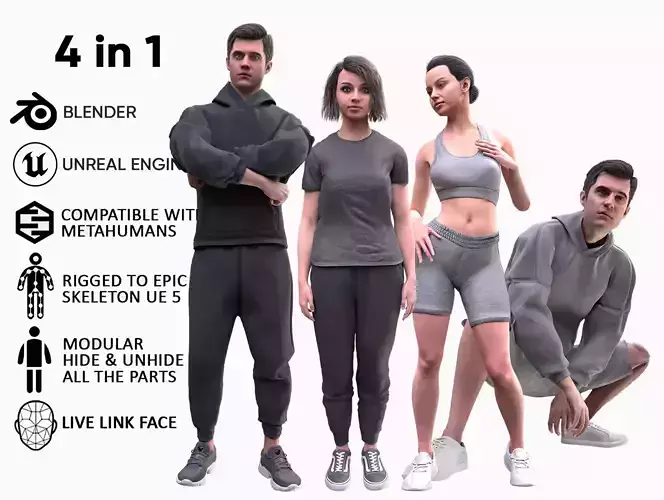 Mens and Womens Sport outfits 3D Model Collection