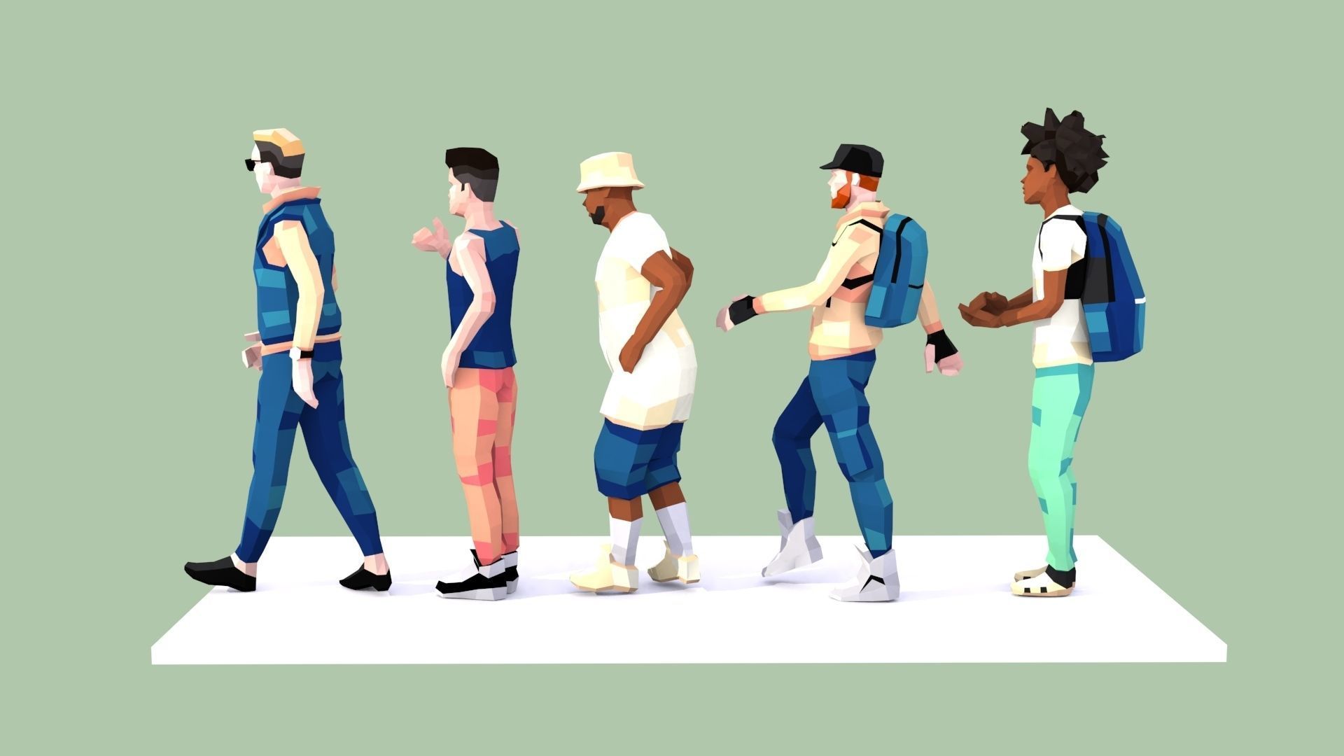 Low-Poly Style Rigged Characters - Young Adults Low-poly 3D model_2