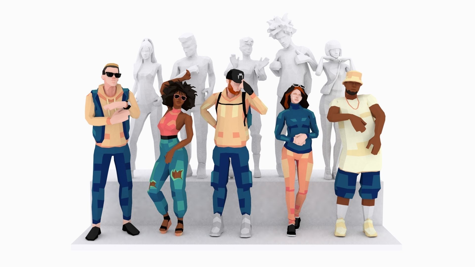 Low-Poly Style Rigged Characters - Young Adults Low-poly 3D model_3