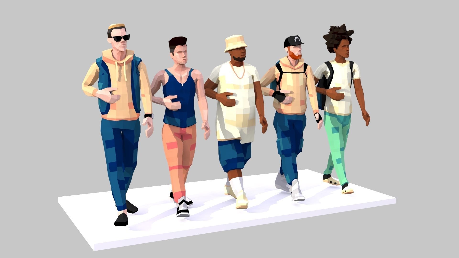 Low-Poly Style Rigged Characters - Young Adults Low-poly 3D model_5