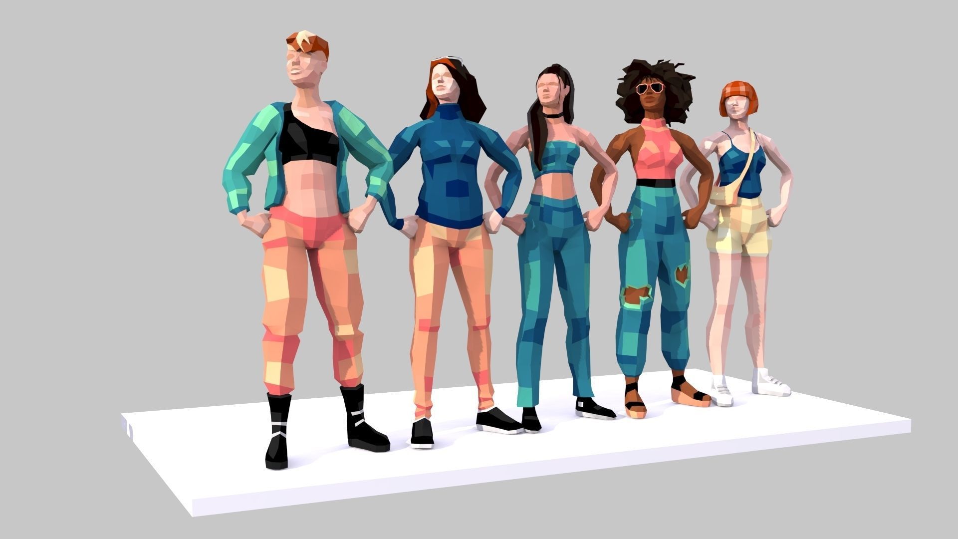 Low-Poly Style Rigged Characters - Young Adults Low-poly 3D model_6