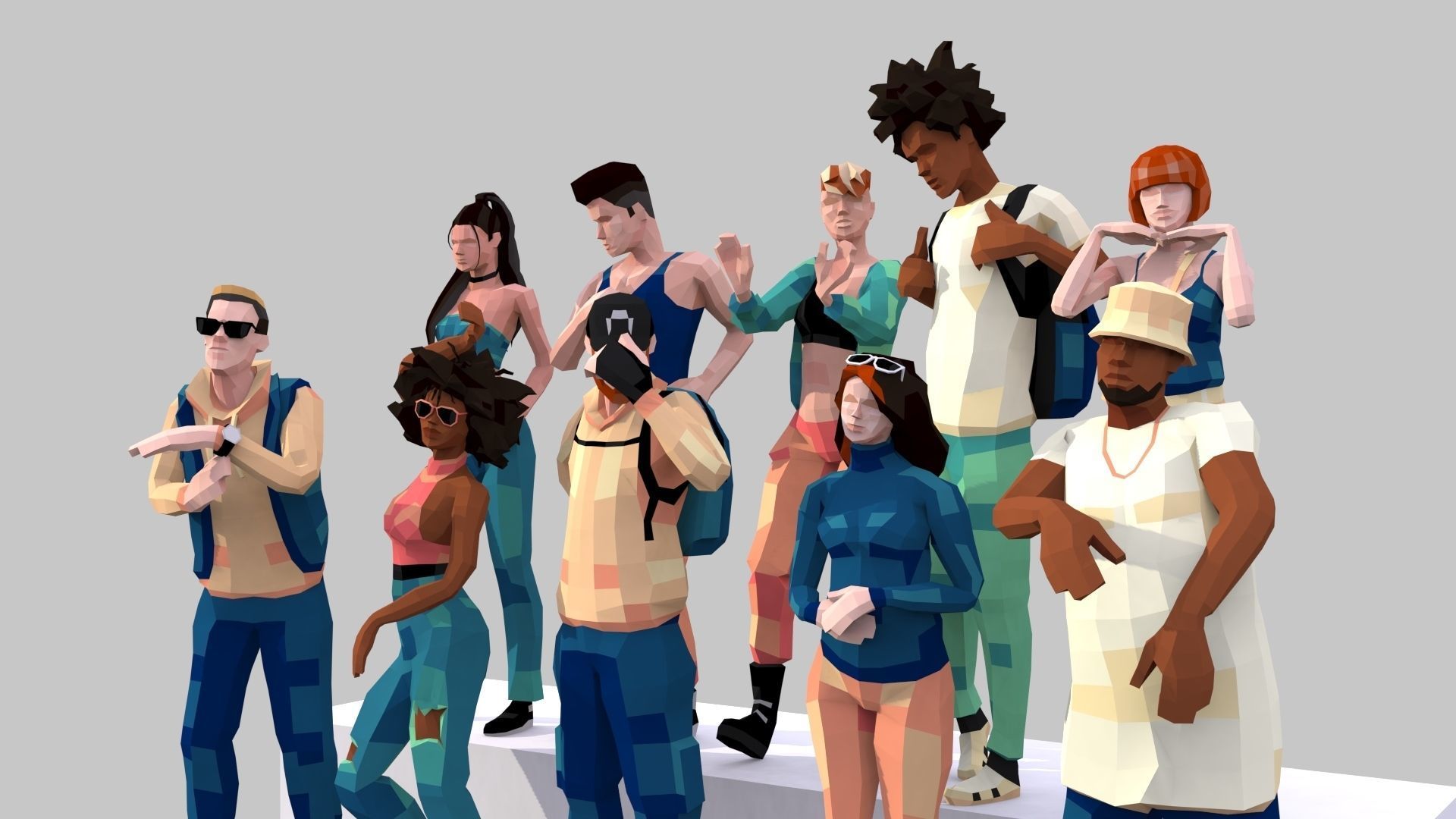 Low-Poly Style Rigged Characters - Young Adults Low-poly 3D model_1