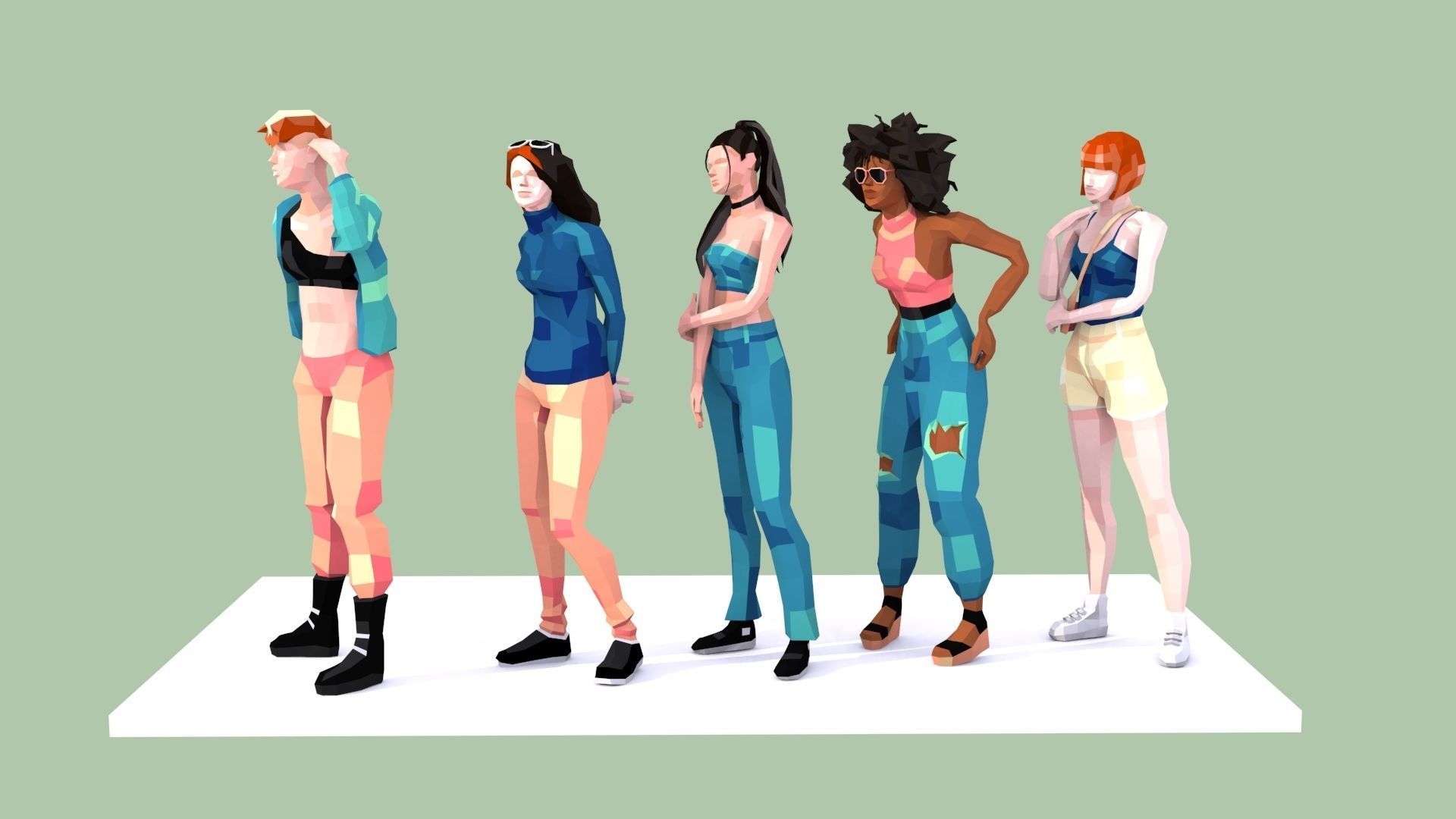 Low-Poly Style Rigged Characters - Young Adults Low-poly 3D model_4