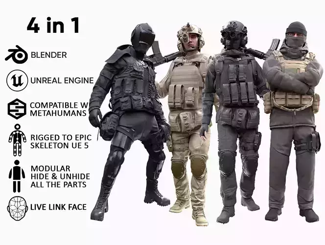 Mens Military Uniforms 3D Model Collection
