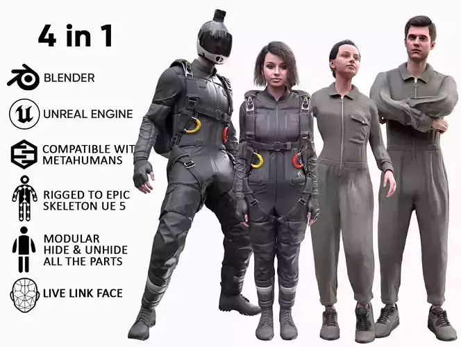 Mens and Womens Jumpsuits 3D Model Collection