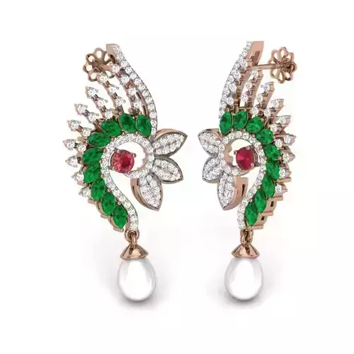 Women pearl cocktail earrings 3dm render details
