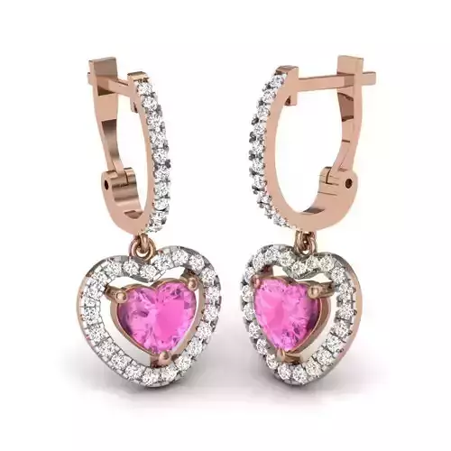Women Heart Love huggies earrings 3dm render details