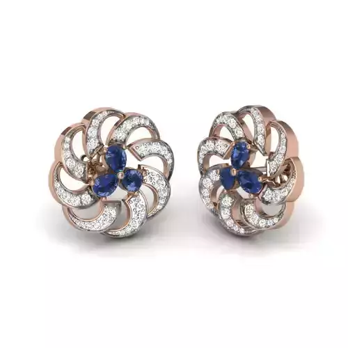 Women flower studs earrings 3dm render details