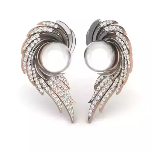 Women pearl studs earrings 3dm render details