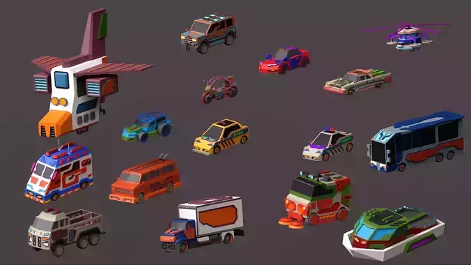 Scifi vehicles pack Low-poly 3D model