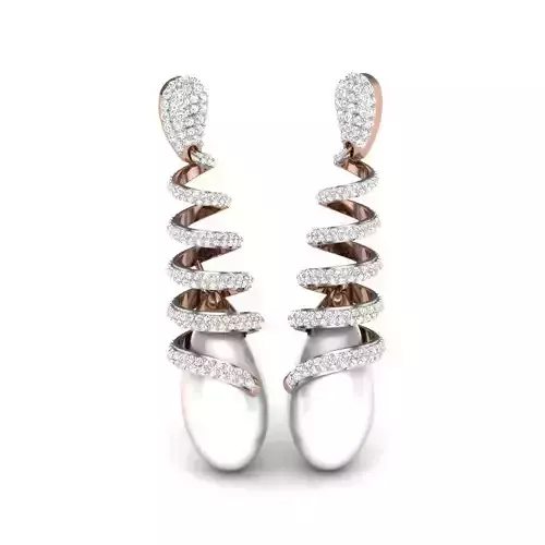 Women pearl spiral wire long earrings 3dm render details