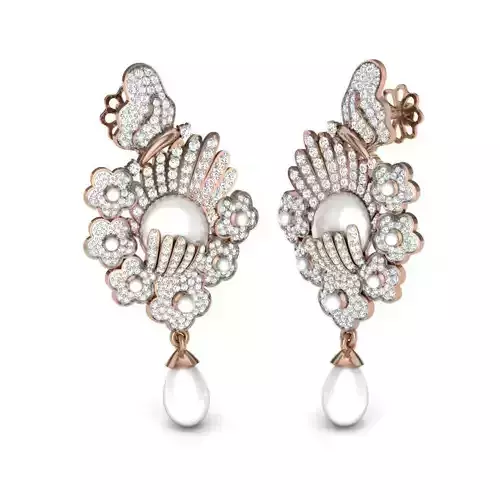 Women pearl cocktail earrings 3dm render details