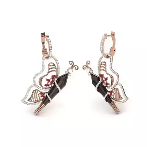 Women butterfly huggies earrings 3dm render details