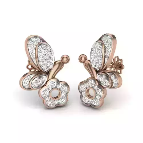 Women butterfly studs earrings 3dm render details