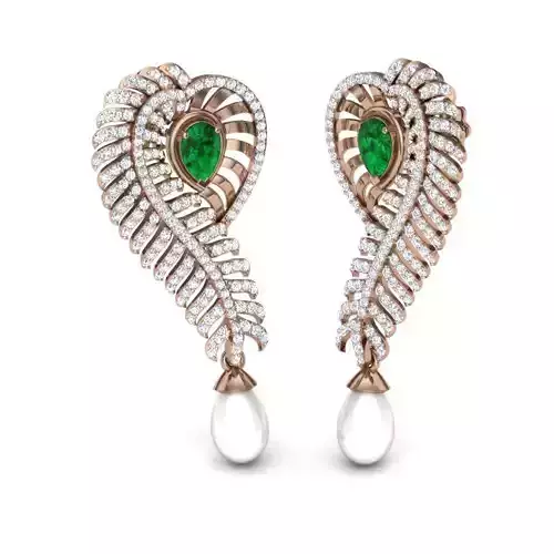 Women pearl cocktail earrings 3dm render details