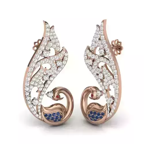 Women peacock studs earrings 3dm render details