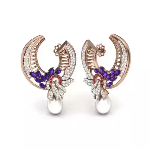 Women pearl cocktail earrings 3dm render details
