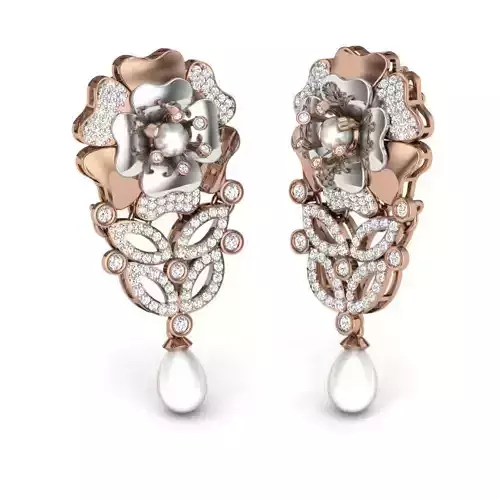 Women pearl cocktail earrings 3dm render details