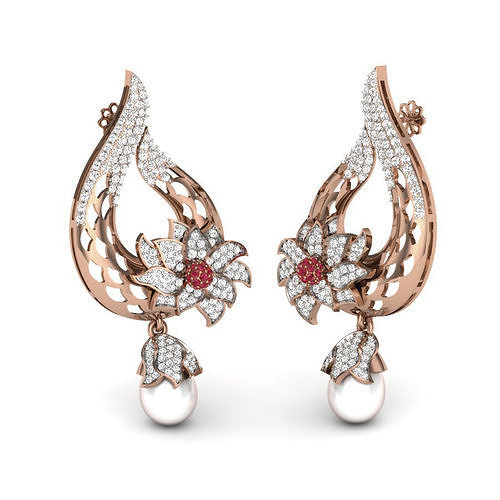 Women flower pearl cocktail earrings 3dm render details 3D print model