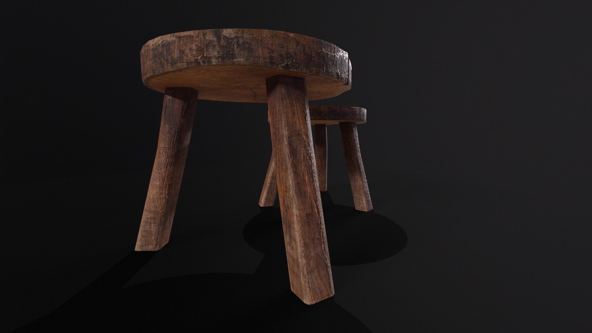Medieval Wood Short Stools  Low-poly 3D model_20